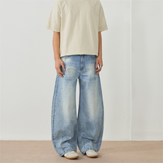 美式高街cleanfit竹节做旧弯刀牛仔裤男女中性直筒微喇廓形长裤子，男装牛仔裤，星座301D(原星座1004-8）