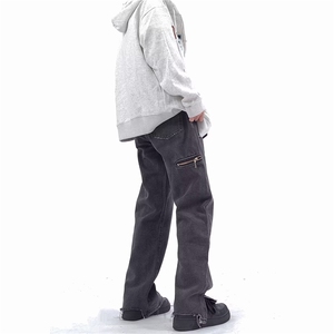 美式复古拉链开衩牛仔裤男ins潮牌高街vibe直筒小脚裤子K3177-P52图片