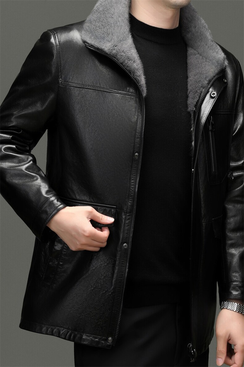 Z23217冬季新款男士貂皮大衣中长款商务男装爸爸装皮夹克水貂内胆,男装夹克,电商B360