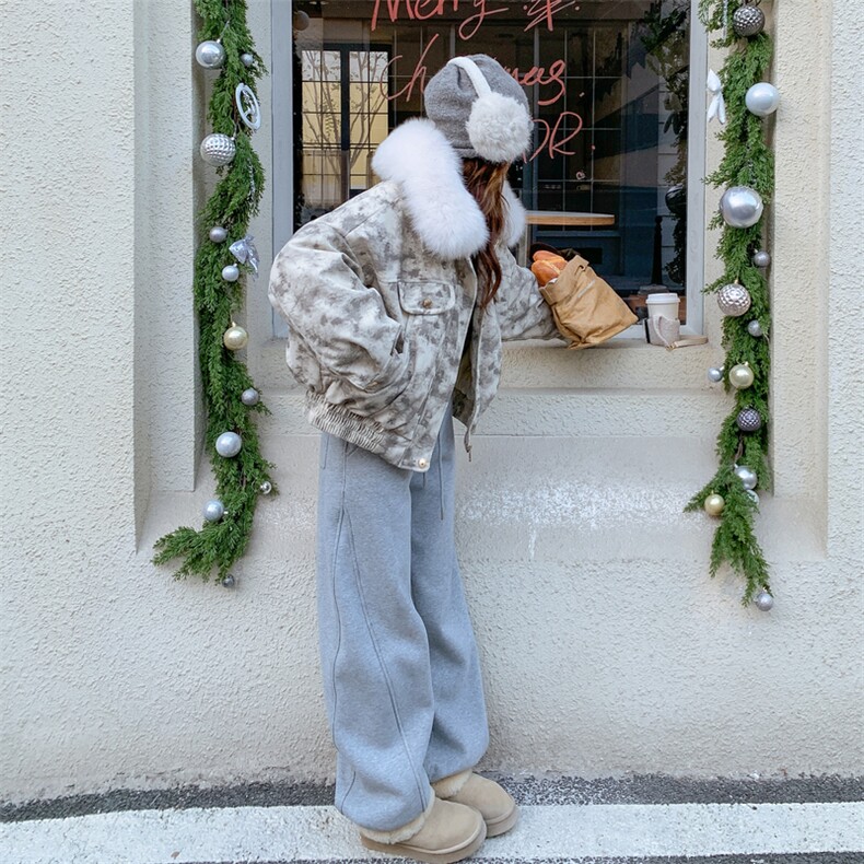 时髦毛绒系狐狸毛领皮草拼接羽绒服女2025冬季新款短款保暖外套,女装羽绒服,2C230