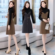 2021年冬季新款拉毛呢料连衣裙，女装连衣裙，金典明美