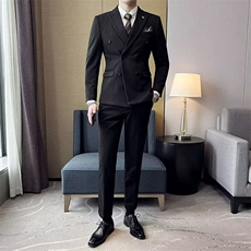 意式双排扣西服套装男士戗驳领黑色商务婚礼宴会西装外套，男装西服套装，星座506A