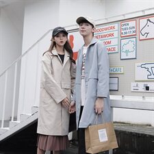 9076情侣风衣情侣装中长款宽松休闲情侣风衣男，男装风衣，星座404A