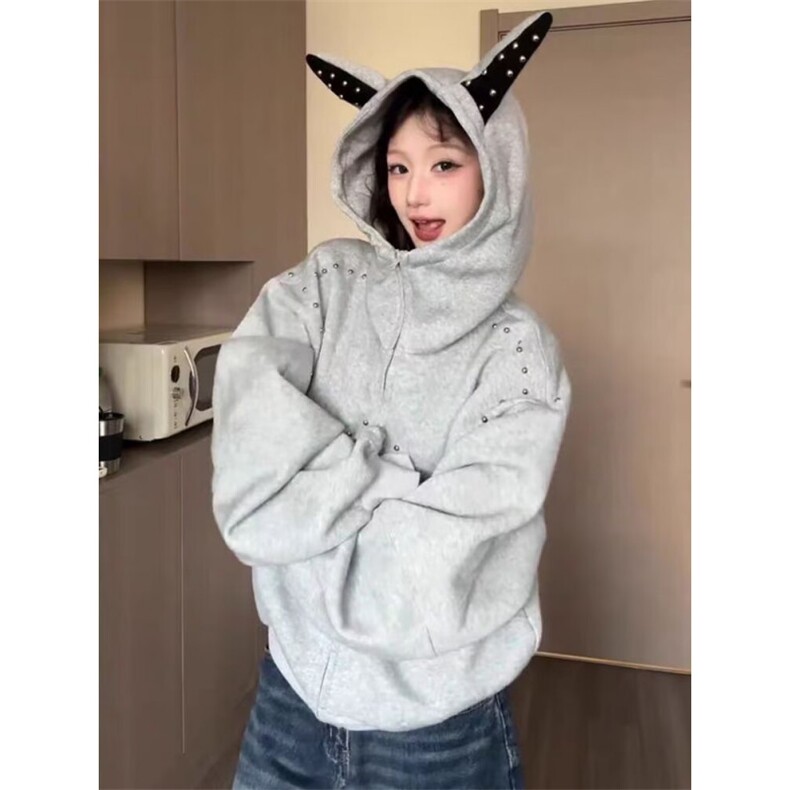 黑色连帽卫衣男新款春秋季慵懒休闲宽松开衫外套拉链上衣W902,女装短外套,星座1116A（原606A-3）