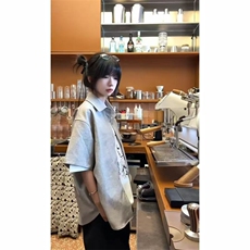 杭州出货~夏季月影亚麻混纺花纱短袖衬衫CT25106批50~C5106批55，男装T恤，星座1004-6