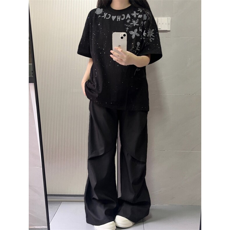 H0914-P35原版裁片印+大小烫金螺纹领+包边拉肩短袖T恤,女装T恤,星座617A-2