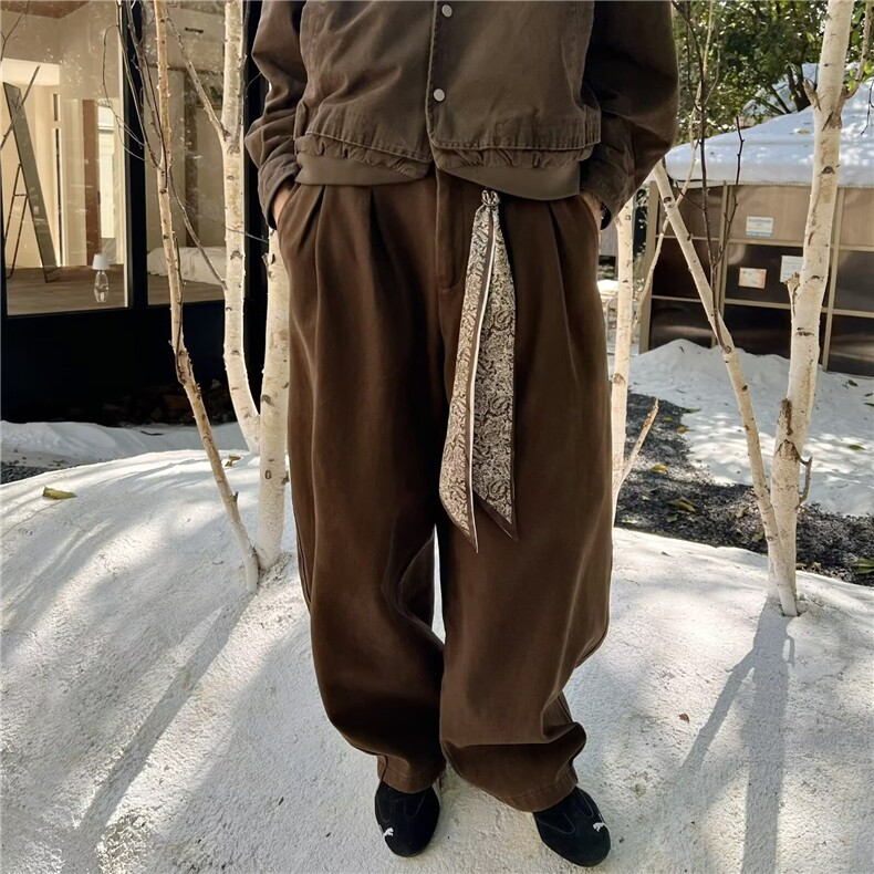 美拉德咖色高腰阔腿休闲男春秋2026新款宽松直筒慵懒风工装裤子,男装工装外套,星座506A