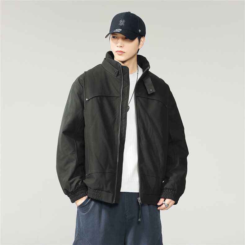 冬季潮牌立领防风棉服男士复古纯色通勤保暖机能风工装W0112,男装棉衣,电商D215