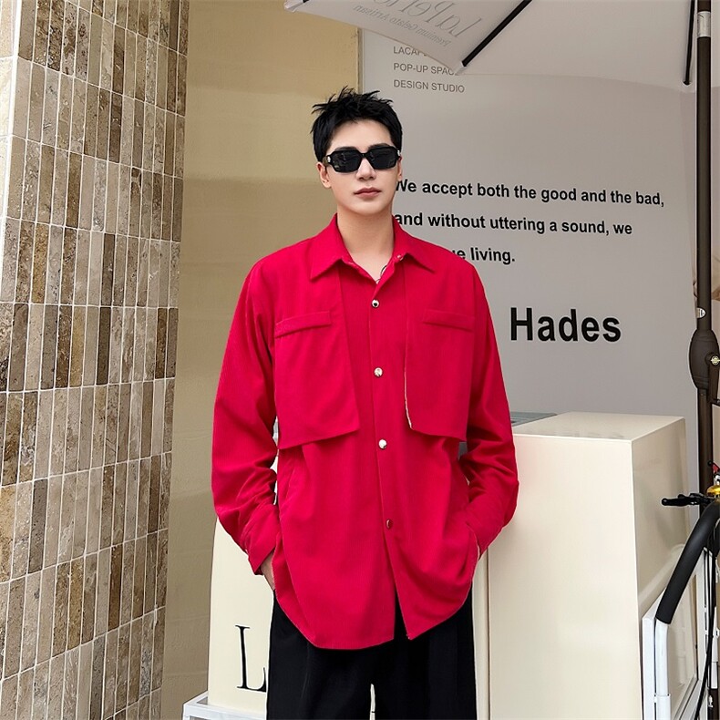 秋季新款时尚方领男衬衣廓形大口袋垂感衬衫潮流A345-282-P85,男装衬衫,电商A345