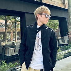 秋新款痞帅男士飞机扣金属垫肩西装暗黑胸棉拉链夹克JK117-P75，男装夹克，星座1109-3