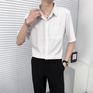 日系冰丝长袖白衬衫男夏季潮牌宽松休闲情侣衬衣D8310B-2-P35