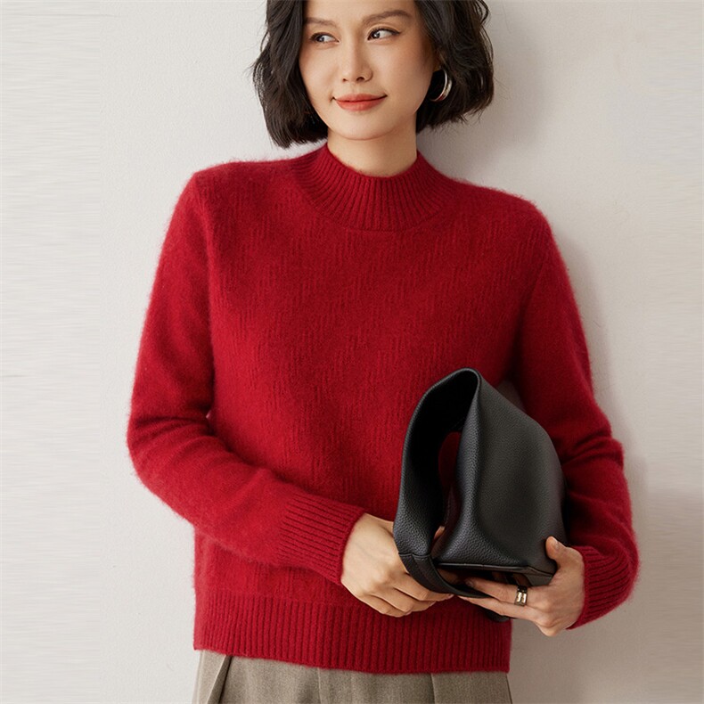 时尚百搭半高领羊绒衫简约优雅显瘦毛衣,女装羊绒衫,米琪莲羊绒