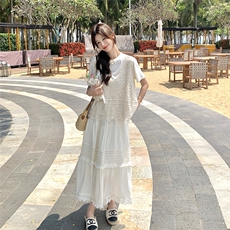现货:夏装新款气质钩花蕾丝背心半身裙三件套装裙2C135-8803P155，女装套装/套裙，2C135