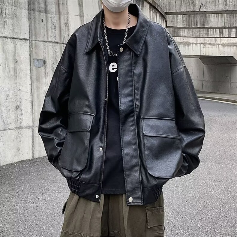 工装PU皮夹克男士炸街翻领暗黑系机车皮衣褂子外套PU906,男装夹克,星座1116A-1（原606A）