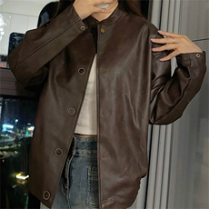 复古棕短款皮衣外套女美拉德高级感立领PU机车夹克C845-P110，男装夹克，星座911-2(原星座613-2）