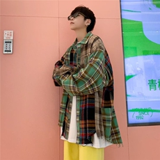 WJ5912-P38秋季新衬衣美式复古格子衬衣长袖多巴胺宽松薄款外套，男装衬衫，电商C233