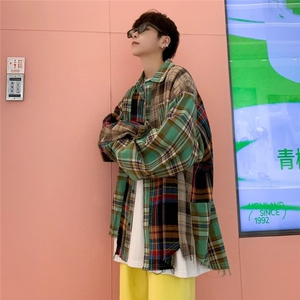 WJ5912-P38 秋季新衬衣美式复古格子衬衣长袖多巴胺宽松薄款外套图片
