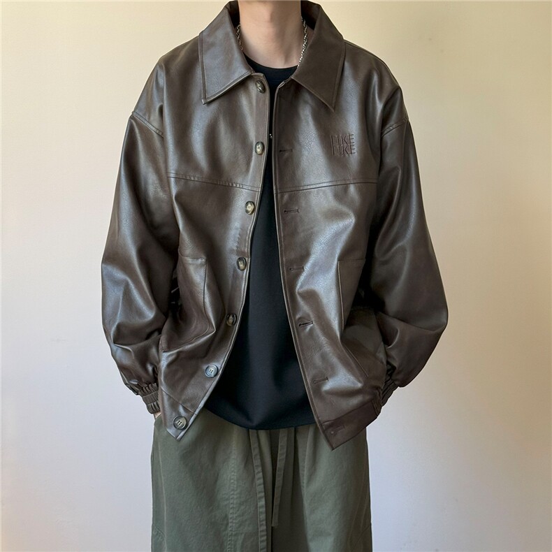 春秋现货绣花皮衣外套男潮牌宽松休闲复古夹克A351-AP2538-P105图片