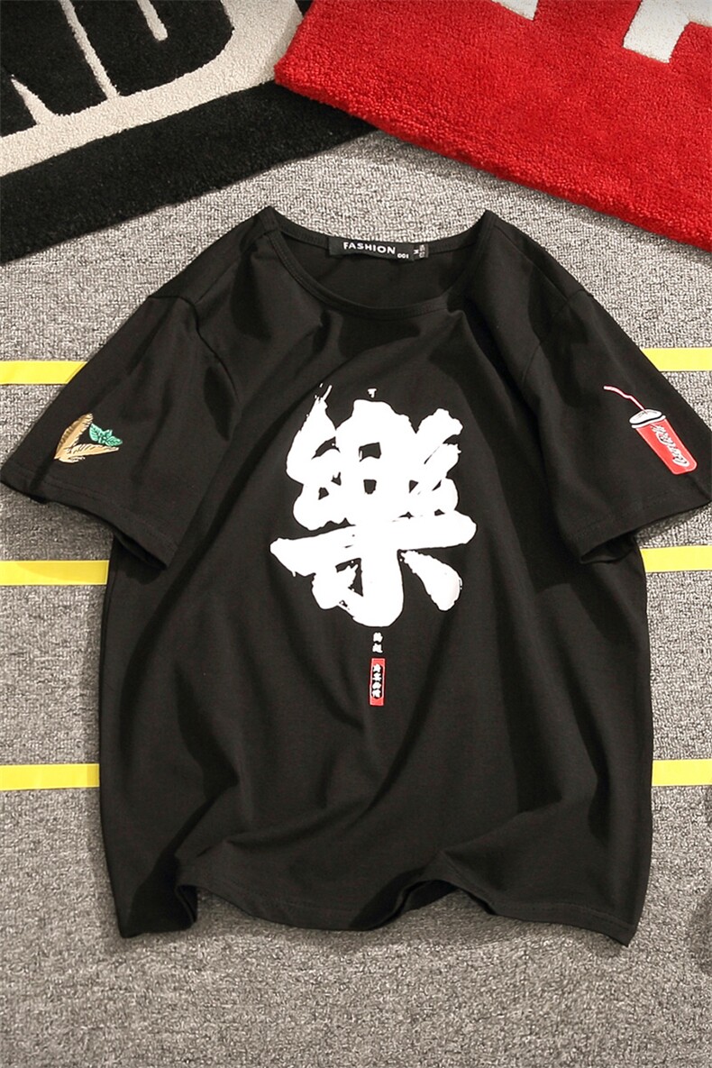 2021夏季新日系麒麟风大码男圆领印花宽松休闲T恤短袖T03-特p25,男装T恤,电商A001