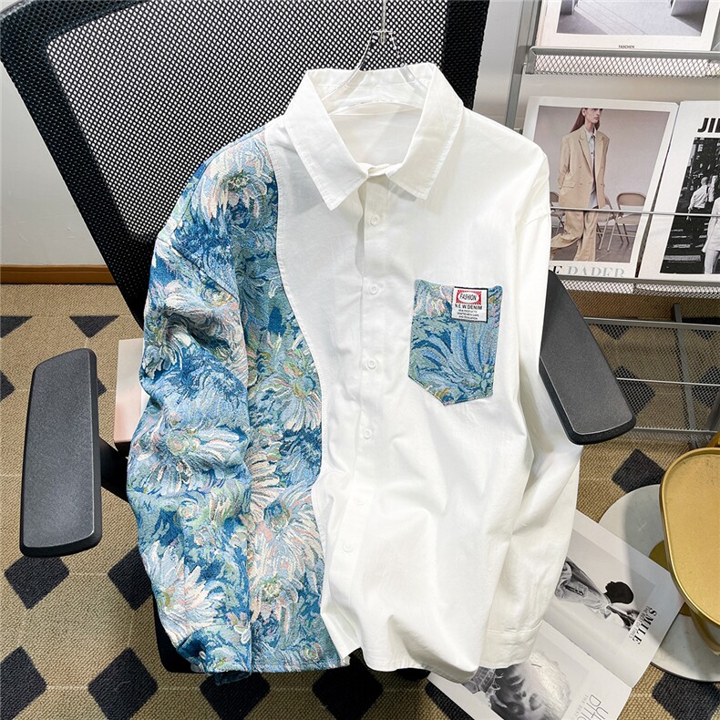 1港风风花型长袖衬衫女大码情侣潮长袖衬衫男CS7714P60控88图片