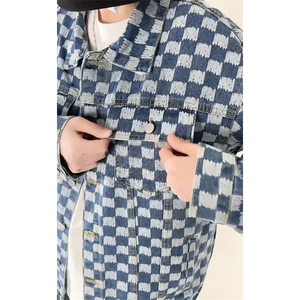 休闲大码宽松棋盘格男女拼色牛仔外套夹克J3736-P57【特价】图片