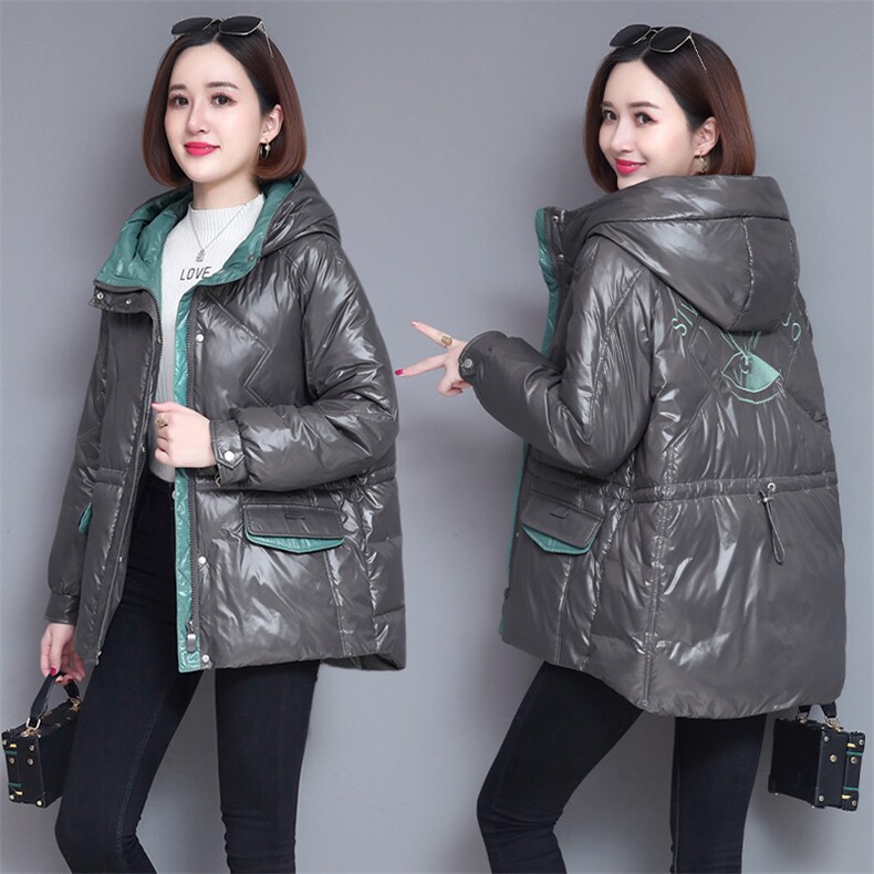 时尚气质后背绣花棉衣连帽亮面短款棉服显瘦保暖外套,女装棉衣/棉服,玛其路