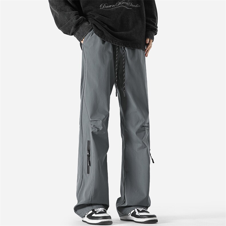 2026春季新款拉链褶皱直筒阔腿裤男日系大码拖地裤K1308特P28控48，男装休闲裤，电商A001