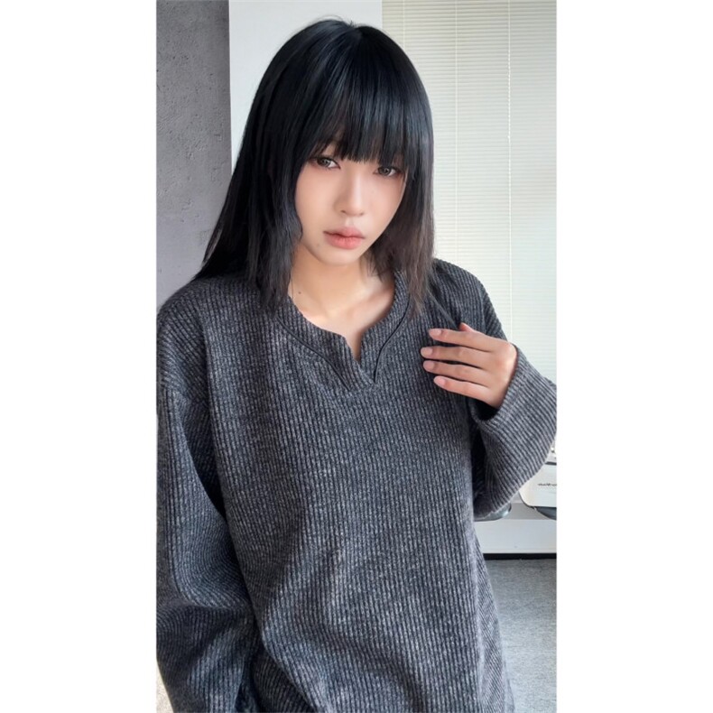 V领潮流美式复古长袖设计感打底衫T恤男秋季宽松百搭特P38,男装T恤,电商C306-1