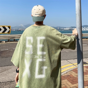 B239-1167-P38 个性大字母印花 欧美式复古水洗做旧 重磅短袖T恤图片