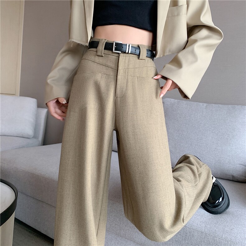亚麻西装阔腿裤女2024春夏新款直筒宽松显瘦小个子高腰垂感拖地裤,女装休闲裤,梦白服饰厂