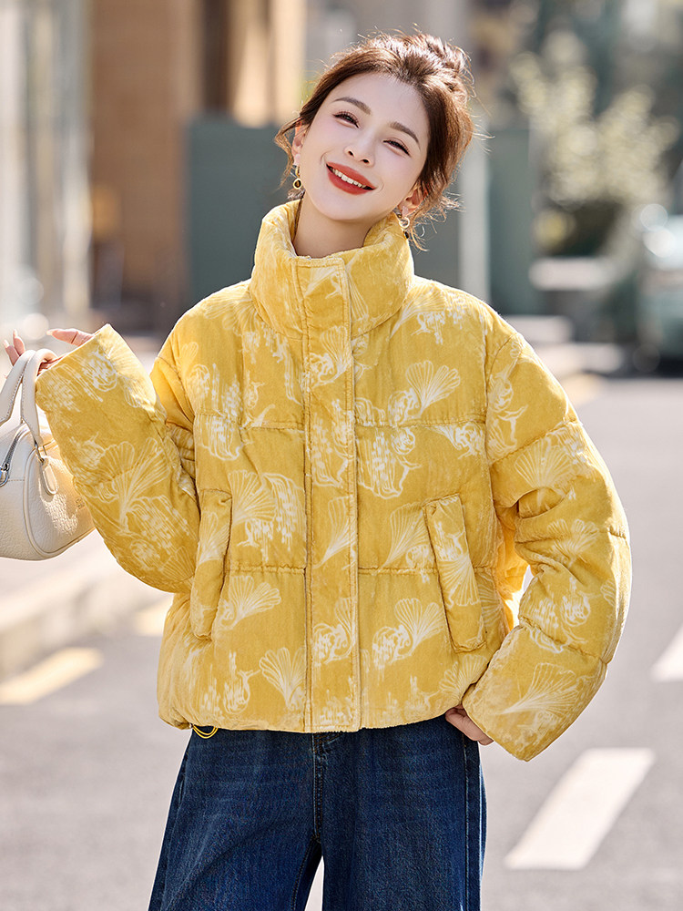 现货时尚面包服立领羽绒服女2025冬季新款宽松洋气短款白鸭绒外套,女装羽绒服,伊仟回