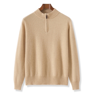 2025年秋季新款平面半高拉链针织毛衣时尚百搭,男装羊毛衫,昭美羊绒