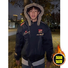 现货高品质美式高街重磅刺绣座山雕大毛毛领棉衣男女加厚棉服外套，男装棉衣，电商A443