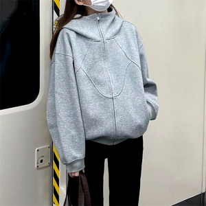 抖音得物高品质二开 26春装美式高街重磅结构高领连帽卫衣外套W62图片