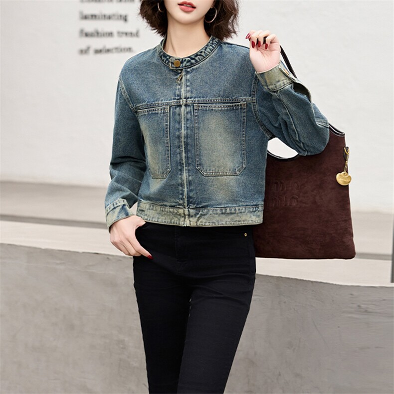 高级感气质牛仔短外套女春秋新款小个子宽松百搭复古长袖夹克上衣，女装牛仔外套，江南女神