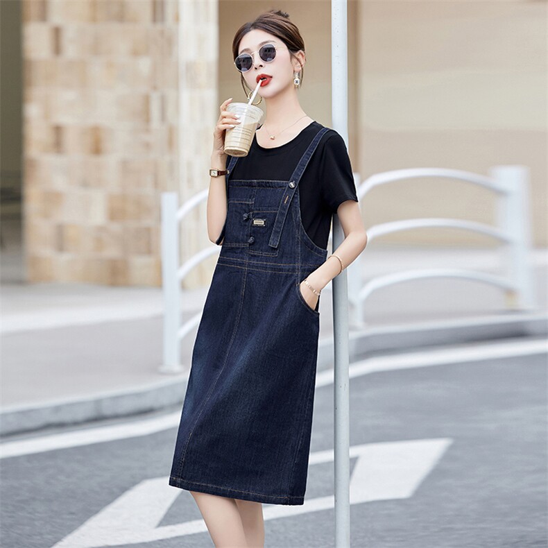 收腰背带裙女2025夏季新款韩版宽松洋气小个子牛仔连衣裙,女装连衣裙,涵亦佰惠