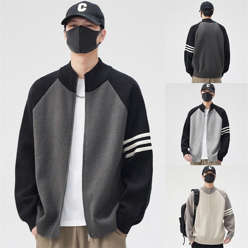网图M1305-特P58撞色毛衣冬季慵懒条纹半拉链内搭针织衫男女外套，男装针织衫/毛衣，电商D310B