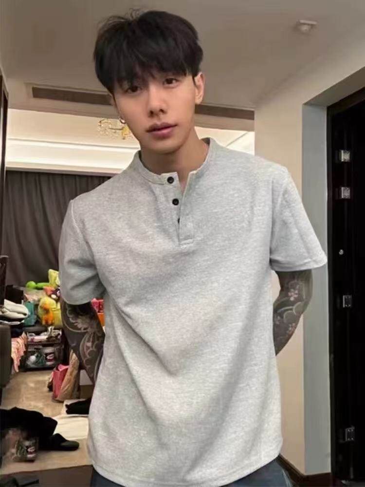 XZ809A/HFDX01/特P14华夫格亨利领短袖T恤,男装T恤,星座809A(原222-1)