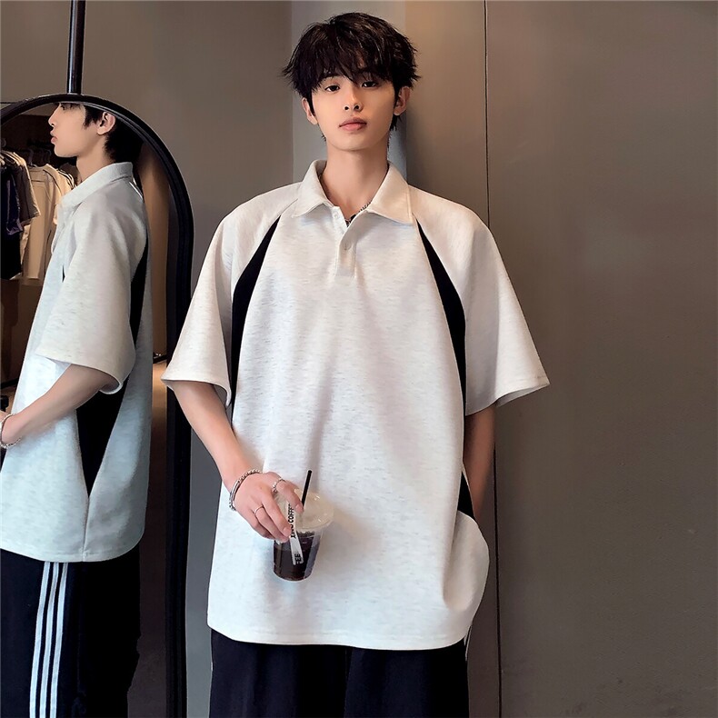 翻领拼接短袖百搭T恤日系cleanfit高级感休闲运动Polo衫T65-P38图片