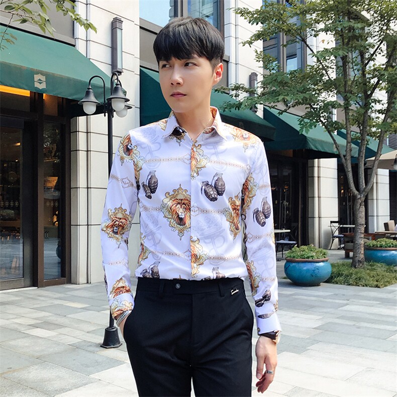 秋冬潮流个性花衬衫男长袖韩版休闲印花衬衣A470-CS101,男装衬衫,电商A207