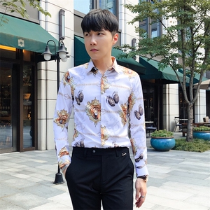 秋冬潮流个性花衬衫男长袖韩版休闲印花衬衣A470-CS101图片