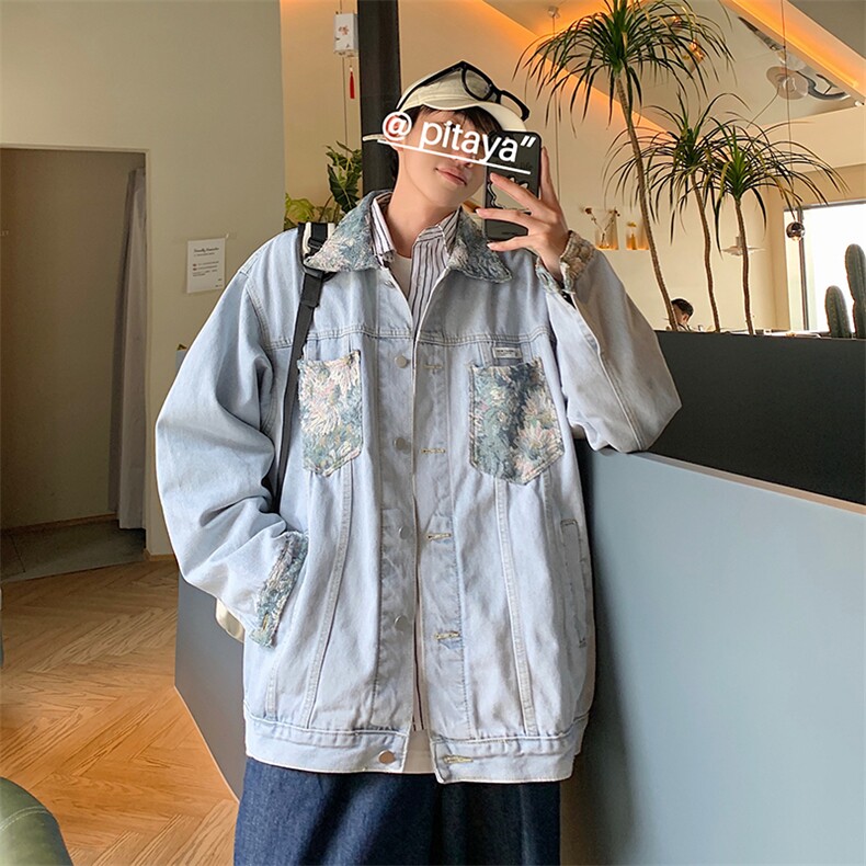美式潮牌拼接牛仔外套男宽松ins港风休闲春秋季痞帅夹克WH01-P68,男装夹克,星座1008