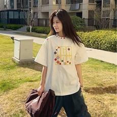 万针全刺绣工艺抖音得物高品质260克重磅纯棉双纱美式高街短袖T恤，男装T恤，电商A486