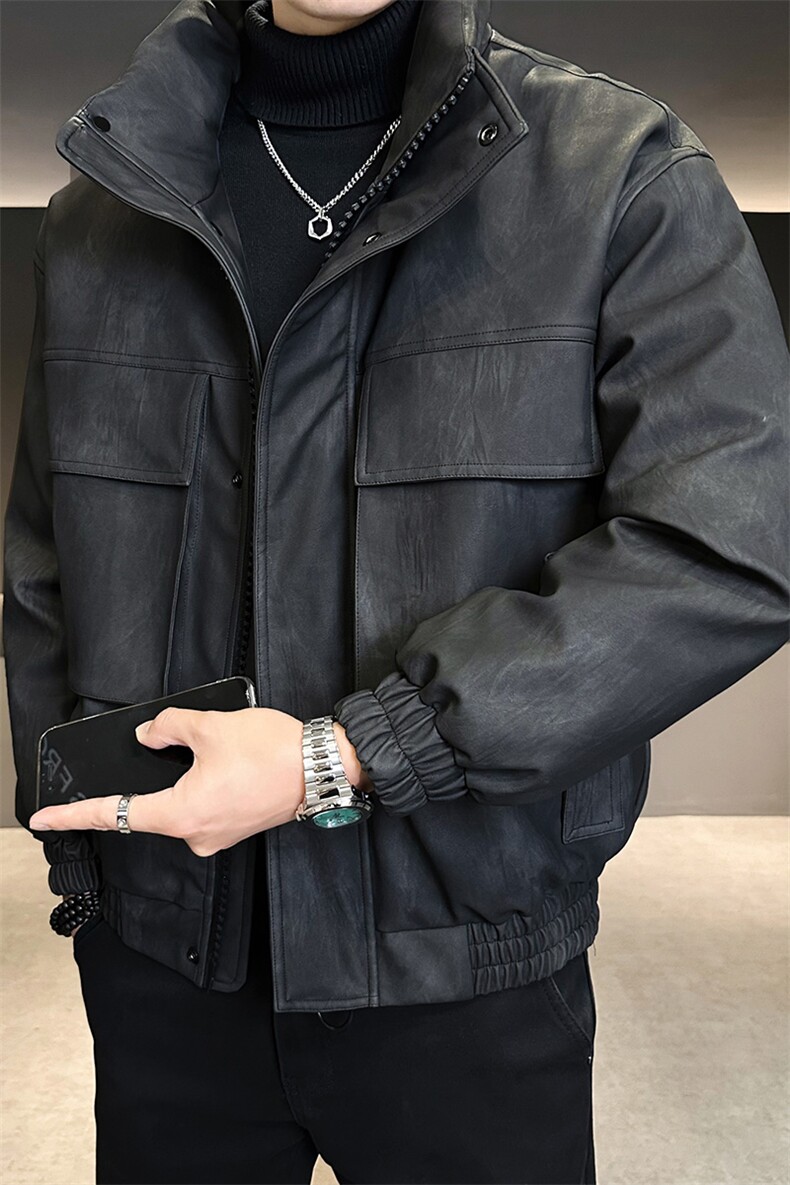 新标90白鸭绒2025年时尚潮流保暖皮羽绒服男YR6065-P260,男装羽绒服,电商D240-242