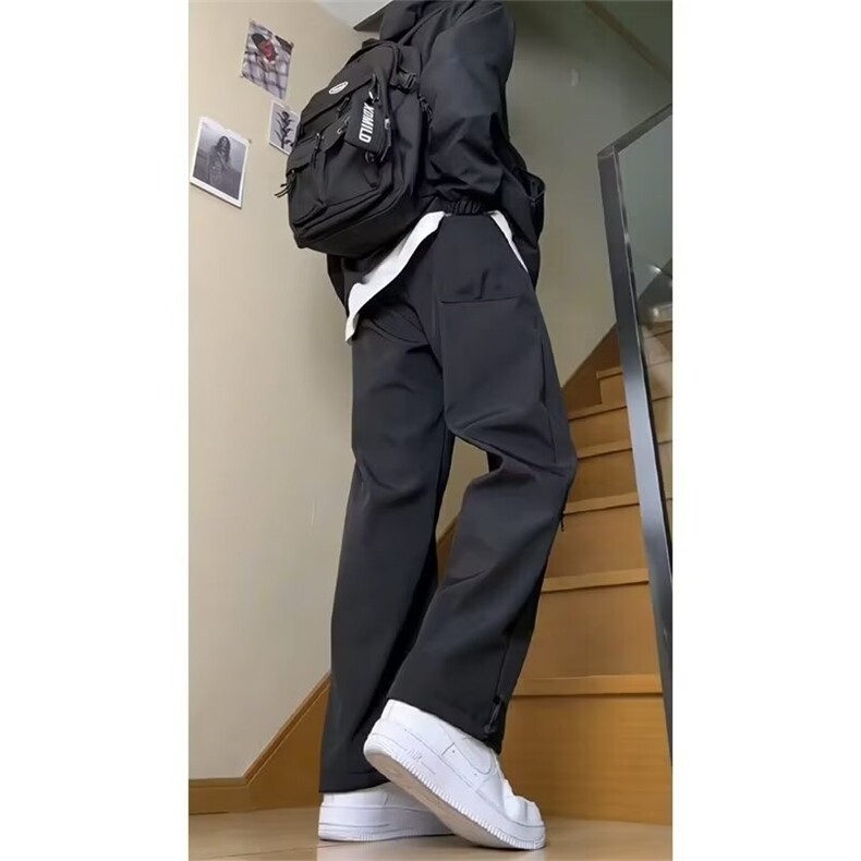 美式机能防水冲锋裤宽松直筒休闲裤垂感阔腿抽绳运动长裤子XXK33,女装休闲裤,星座208-5