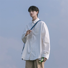 wassupcandy白色长袖衬衫男春秋季日系cityboy宽松休闲衬衣外套，男装衬衫，星座918-1