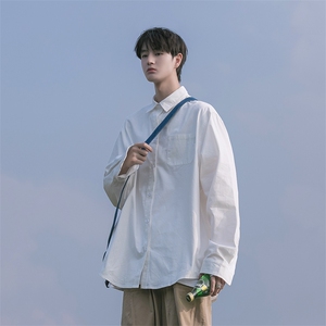 wassup candy白色长袖衬衫男春秋季日系cityboy宽松休闲衬衣外套图片