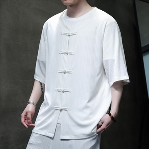 2025夏季新款风男装汉服盘扣新中式开衫唐装竖纹衬衫C101-P45图片