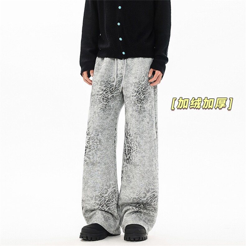 豹纹卫裤加绒休闲裤美式冬款加厚宽松阔腿裤D52143-TP5098,男装休闲裤,电商A102