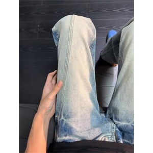 1506/QN1580/P50复古蓝高街痞帅牛仔裤男美式休闲微喇长裤子